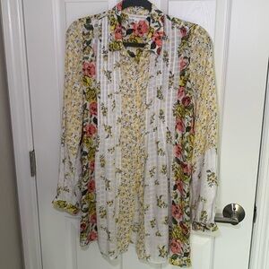 Jane & Delancey mixed print floral button down blouse size large